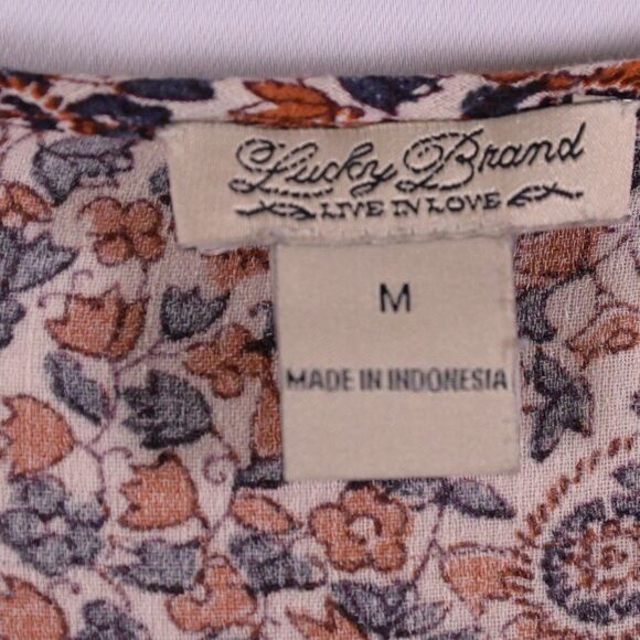 Lucky Brand Womens Medium Floral Prairie Style Boho Drawstring Waist Blouse Top - Picture 2 of 7